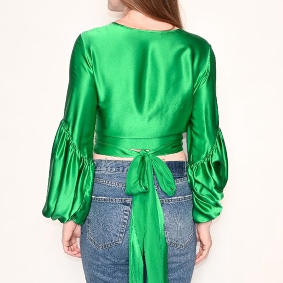 Amanda Uprichard Moira Green Satin Top - Picture 2 of 4